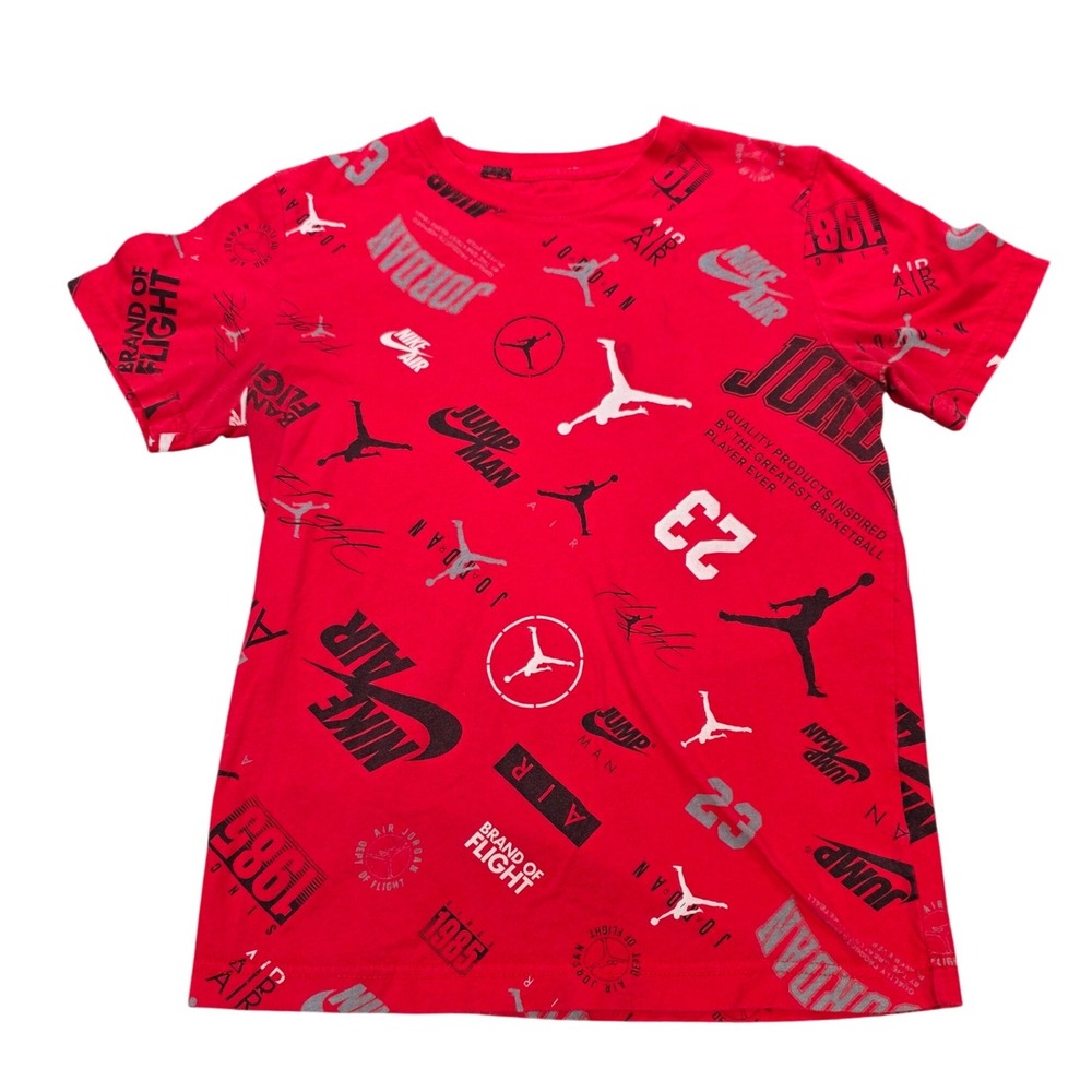Jordan Levels All Over Print T-Shirt Boy's Size M Red Jumpman Nike Air Logo